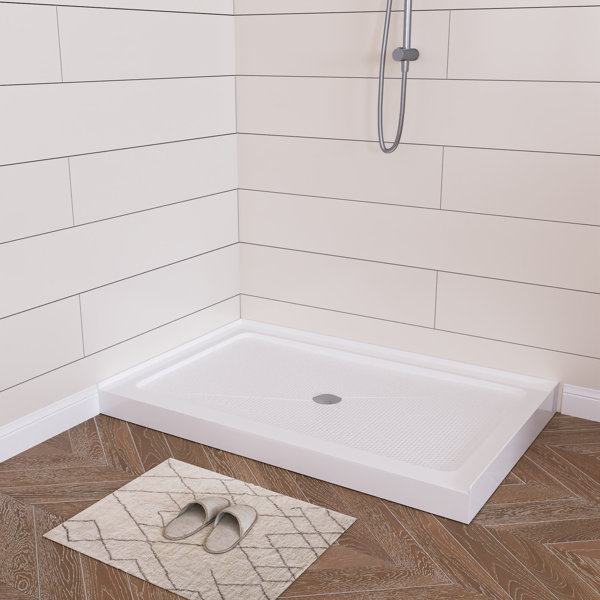DeerValley 48"X 30" Shower Base in White with Single Threshold and Center Drain, Nonslip Design